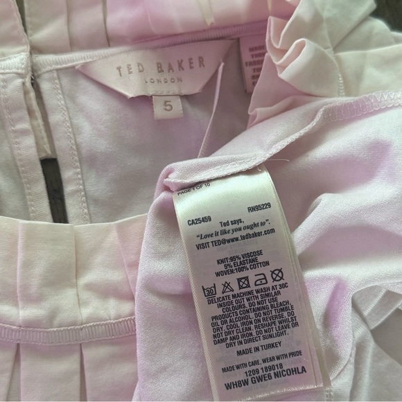 EUC Ted Baker Pink Ruffle Neck Tie Blouse Top Size 5 (XL) Mock Neck Short Sleeve - Picture 9 of 11